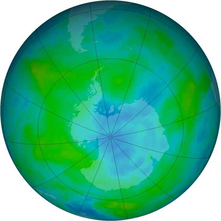 Antarctic ozone map for 01 March 1989